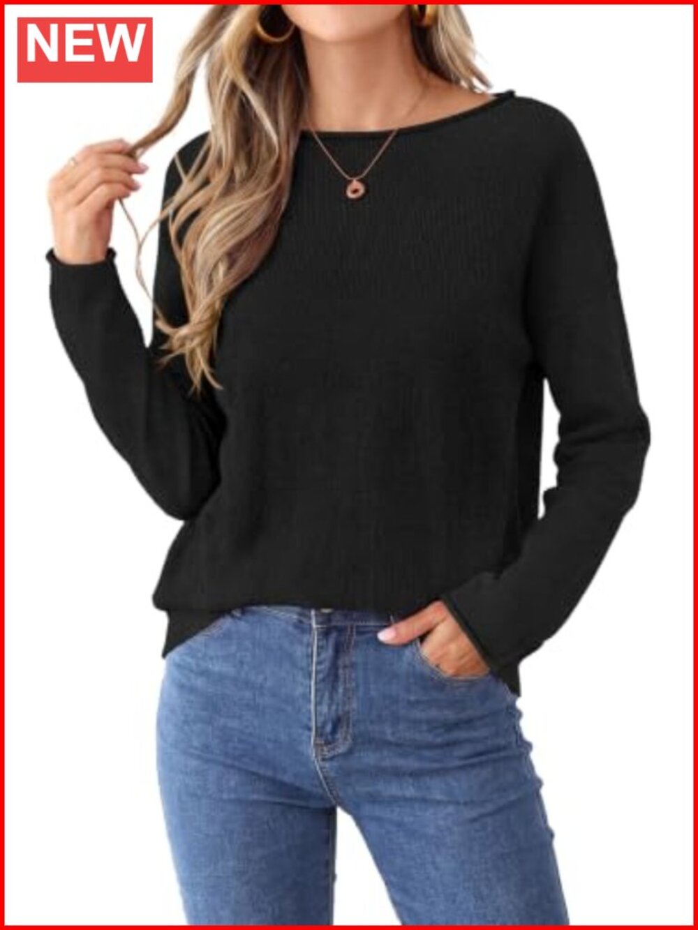 Oversized Rolled Neck Boat Neck Knit Pullover Sweater Loose Fit
